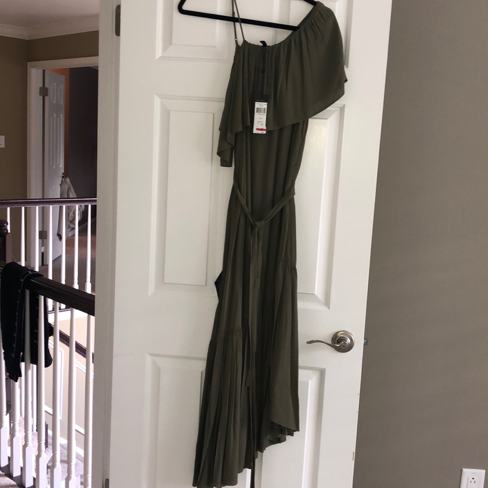 BCBG Maxazria Olive Green One Shoulder Dress